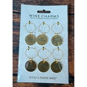What A Novel Idea Wine Charms Set 6 Book Lovers Literary Puns Gold Tone WC-25DI